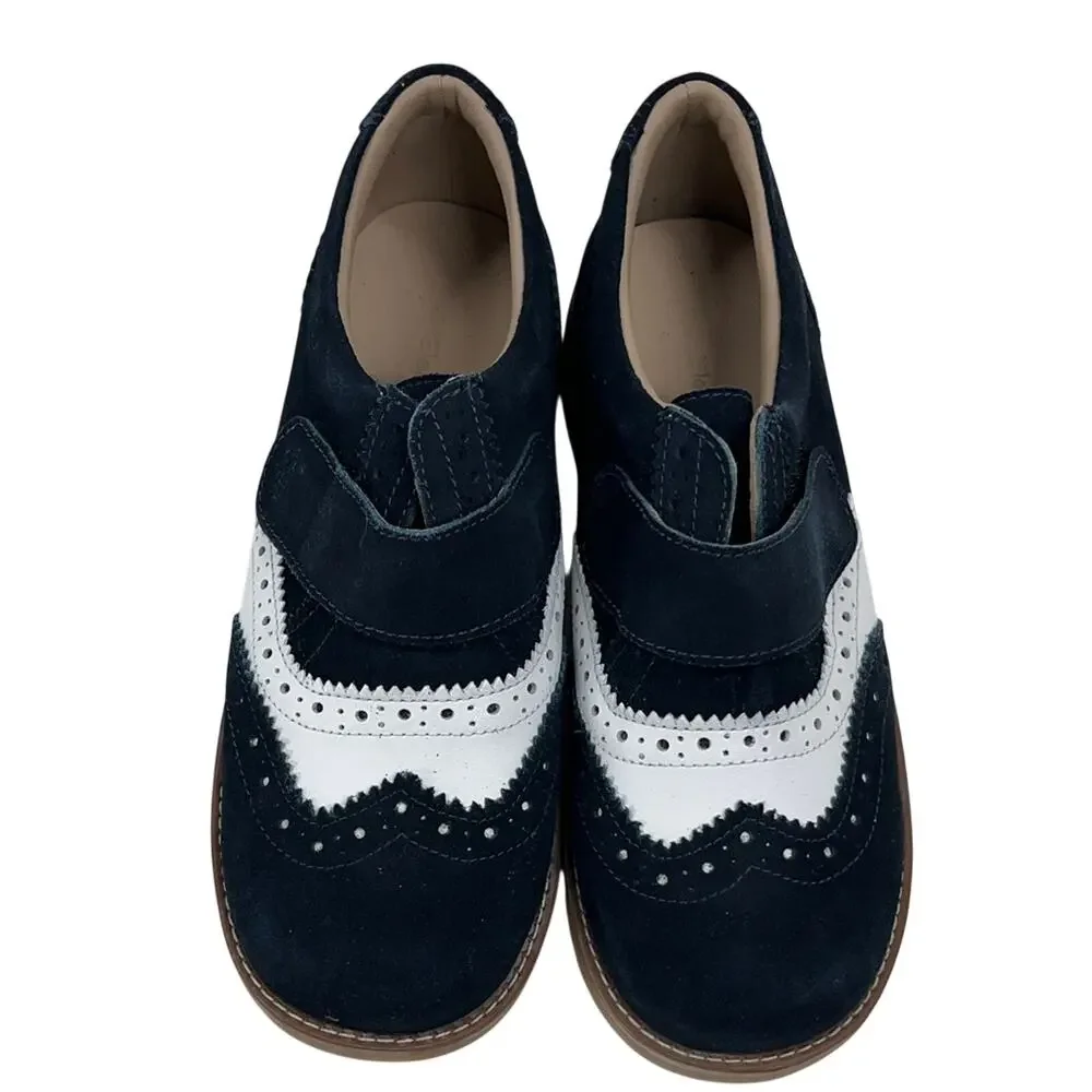 NEW Elephantito Jamie Navy/White Suede Oxford Wingtip Shoes Size 3